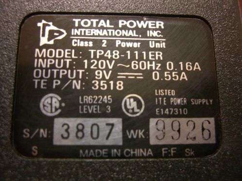 Genuine total power tp48-111er  power supply ip 120v 60hz 0.16a  op 9v 0.55a for sale