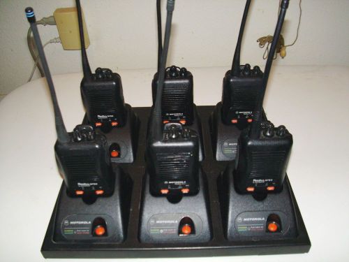 6 x Motorola SP50 Compact UHF Radios w/ 6 Bank Charger