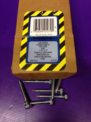 Crown bolt 01270  lag screw coarse thread 1/4&#034; x 2&#034; zinc hex head. 55+ pcs. alg for sale