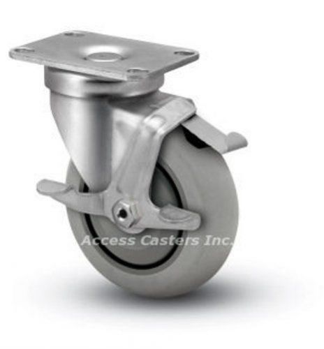 5A02XSB 5&#034; x 1-1/4&#034; Swivel Plate Caster with Brake, Extra Soft Round Tread Wheel