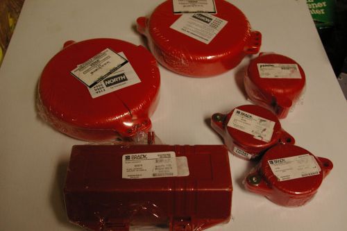 6 – brady north wheel (gate valve) &amp; plug lockouts new still in plastic 1 - lot for sale