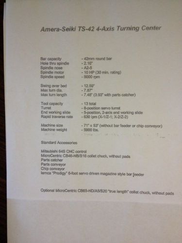 Amera-Seiki TS-42 4-Axis Turning Center w/IEMCA 6&#039; Bar Feeder