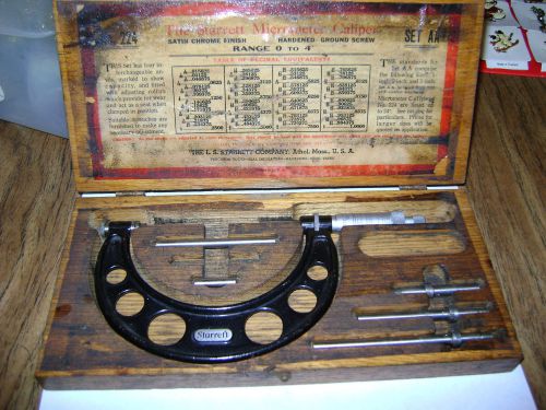 STARRETT NO. 224, SET AA, 0 TO 4&#034; MICROMETER CALIPER, WITH CASE.