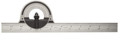 Starrett 12-12-4R Non-Reversible Bevel Protractor, Black Wrinkle Finish, 12&#034; SZ,