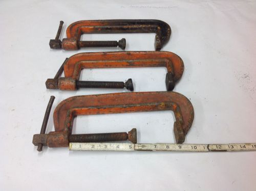 (3) wilton 108  c-clamp short spindle  3-1/2&#034; to 8&#034; opening  used orange for sale