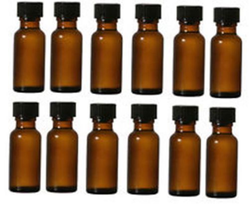 Boston Round Amber Glass Bottles 1/2 oz w/Caps #12