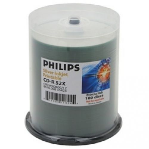 100 Philips 52x CD-R 80min 700MB Silver Inkjet Hub in Cake Box