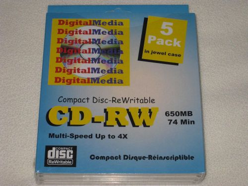 5-PACK in JEWEL CASES CD-RW; 650 MB, 74 MINUTES, 4x Compact Disc-ReWritable