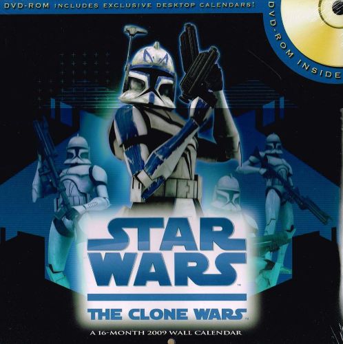 RARE Out of Print 2009 STAR WARS THE CLONE WARS DVD-ROM Wall Calendar NEW SEALED