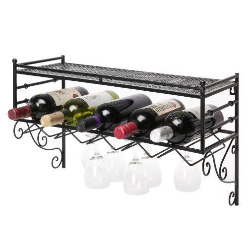 Wall Mounting Style Wine Bottle and Glass Storage Organizer Rack Top Shelf