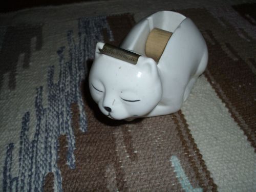 Vintage MSR Imports White Cat Ceramic Tape Dispenser ©1983