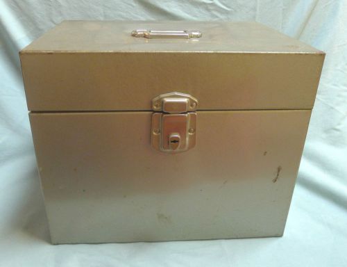 Vtg Hamilton Skotch Excelsior Large Metal File Box Holder w/ Key Gray Poratable