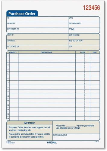 Purchase Order Book 5.56 X 8.44 Part Carbonless Sets White Pink Tc5831