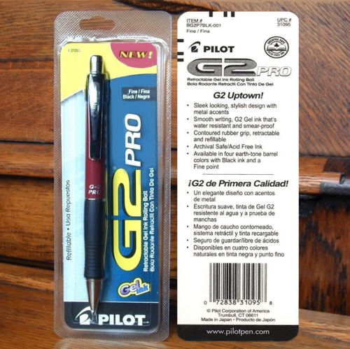 NEW SEALED PILOT G2 PRO GEL FINE BLACK INK MAROON BARREL ROLLINGBALL PEN  31095