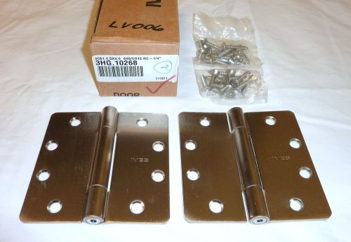 2 Ives 3CB1 4.5&#034; x 4.5&#034; US15 RC 1/4&#034; Brass Full Mortise Butt Hinges SATIN NICKEL