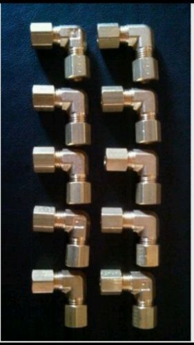 Lot of 10 parker 165c-5 brass compression elbows 5/16&#034; od tube x 5/16&#034; od tube for sale