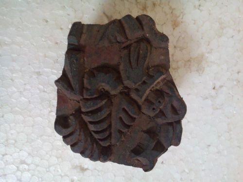 Vintage old hand carved animal design wooden textile printing block with handle for sale