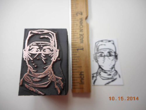 Printing Letterpress Printers Block, Medical Doctor, Surgeon wearing Mask &amp; Cap