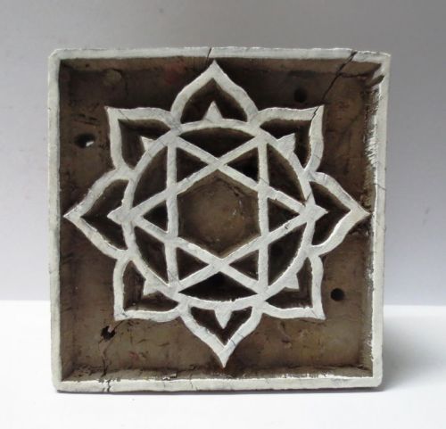 INDIAN HAND CARVED WOOD TEXTILE STAMP PRINTER WOOD BLOCK FLOWER MANDALA CARVING