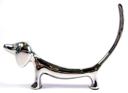 Sliver plated dachshund dog with diamanti eyes &amp; long tail  ring holder for sale