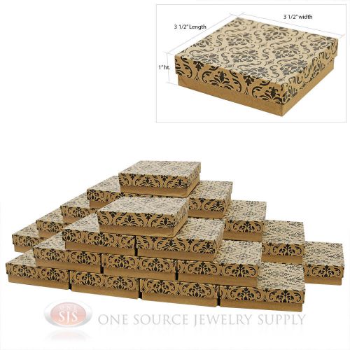 25 Damask Print Cotton Filled Jewelry Gift Boxes 3 1/2&#034; x 3 1/2&#034; Bracelet Box