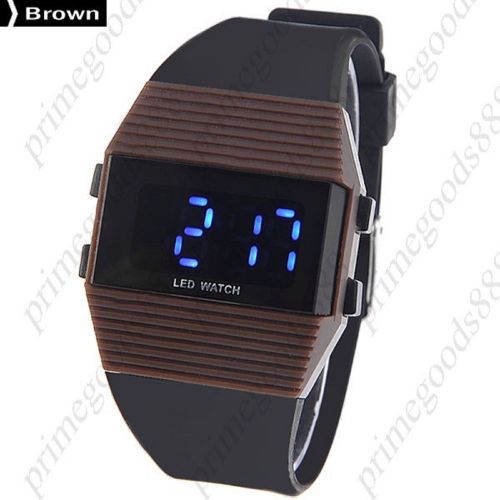 Unisex LED Digital Wrist Watch Rubber Strap in Brown Free Shipping WristWatch