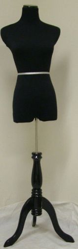 32&#034;22&#034;33&#034; UP TO 5&#039; 10&#034; FEMALE BLACK MANNEQUIN DRESS FORM W/ BLACK WOOD TRIPOD XS