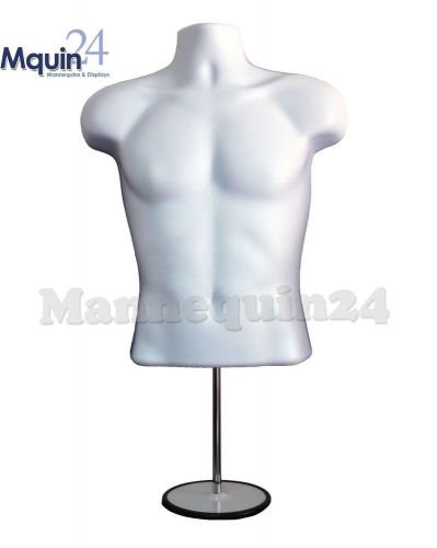 White male torso mannequin form w/stand +hanging hook, man&#039;s clothing display for sale