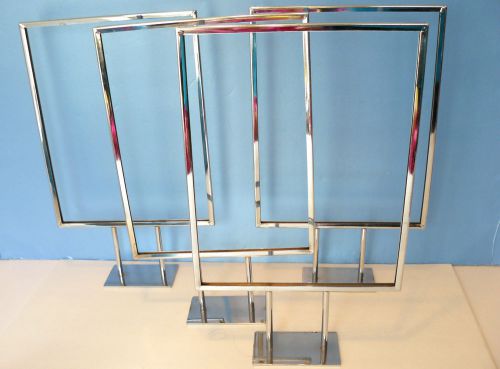 Lot of 4 vintage chrome metal standing store sign holders 18 1/2&#034; tall x11&#034; wide for sale