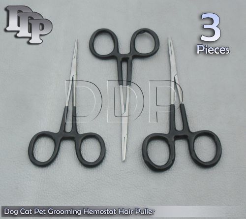 3 Dog Cat Pet Grooming Hemostat Hair Puller 5&#034; Black