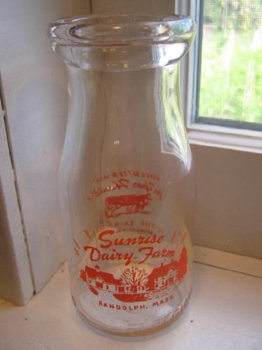 VTG SUNRISE DAIRY FARM RANDOLPH MASS GLASS MILK BOTTLE BETTER FOR YOUR HEALTH