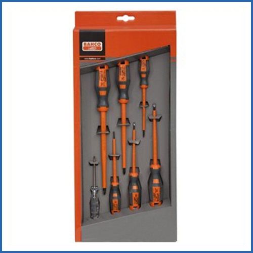 BAHCO ELECTRICIANS 1000V VDE SCREWDRIVER SET SLOTTED ANDPOZI - 7 PIECE