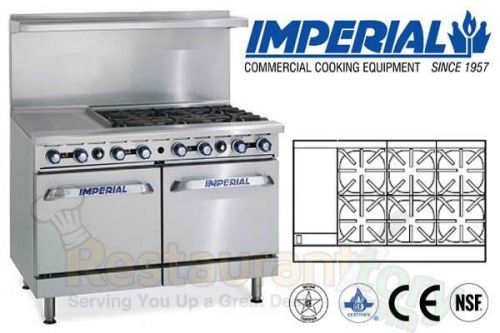 IMPERIAL COMM RESTAURANT RANGE 48&#034; W/ 12&#034; GRIDDLE 2 OVENS PROPANE IR-6-G12