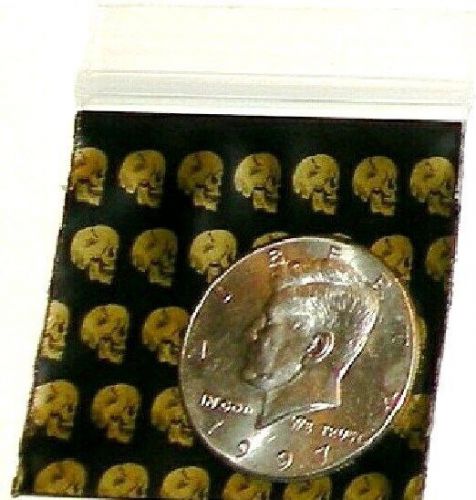 200 Baggies Golden Skulls 2 x 2&#034; Apple brand  mini ziplock bags 2020