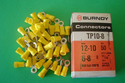 50 burndy yellow nylon insulated ring terminal connectors 12-10 wire  6-8 stud for sale