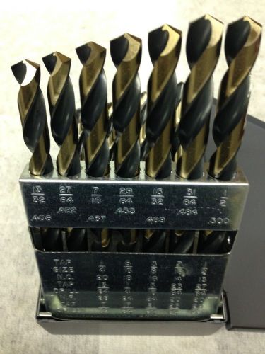 DRILL BIT SET 29 PC 1/16”-1/2” FRACTIONAL 135° SP HSS JOBBER HUOT INDEX USA NEW