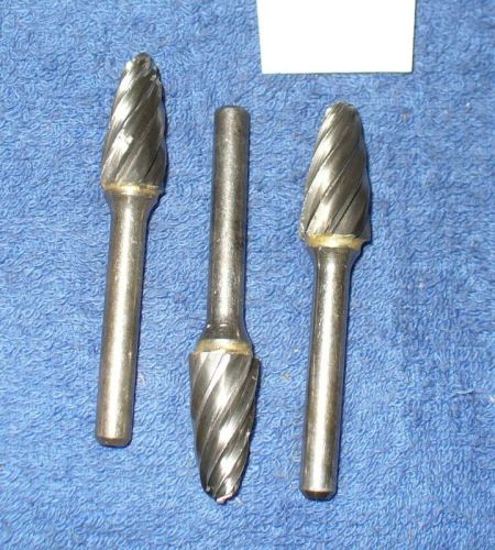 3 CARBIDE BURS,  1/4&#034; shank,(C36)  used BURRS , USA., ALUM CUT   FREE SHIPPING