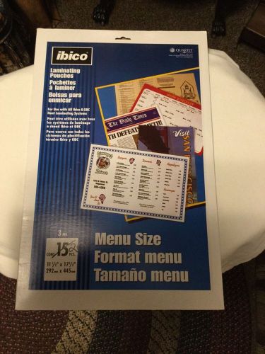 20 ibico Laminating Pouches 3mil Menu Size 11 1/2&#034; X 17 1/2&#034;