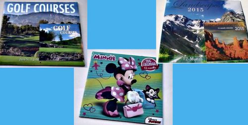 LOT (3) 2015 12 Month Wall Calendar GOLF MINNIE MOUSE LANDSCAPES + 2 BONUS NEW!