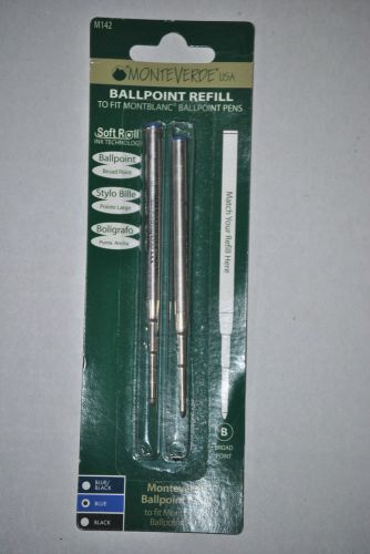 Monteverde Ballpoint Set of 2 Pen Refill Fits MontBlanc, Blue, Broad Point M142