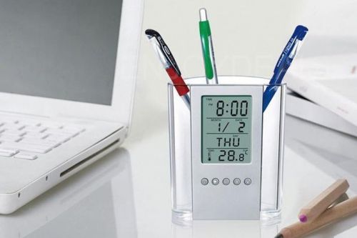 Cool Mini Functional Electronic Large Screen Calendar Penholder Desk Organizer