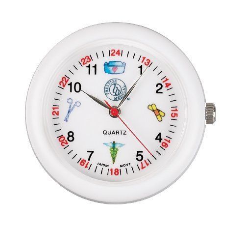 Prestige Medical Analog Stethoscope Watch with Medical Symbols, White
