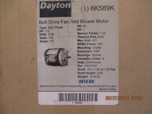 6K589k  dayton 1/2 hp 1725 rpm MOTOR       SHELF