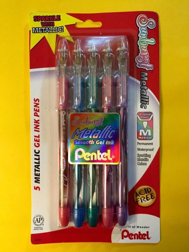 PENTEL Sunburst Metallic Gel Roller Pens - Pack of 5 - Assorted Colors