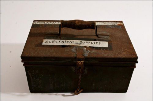 Vtg INDUSTRIAL STORAGE BOX metal tool case nut bolt hardware bin steampunk 60s