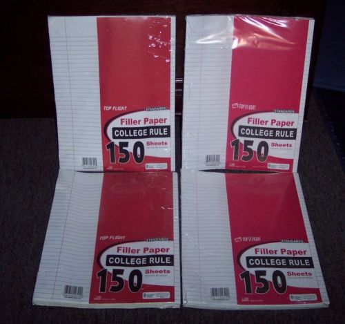 4 NEW PKGS TOP FLIGHT 150 SHEETS COLLEGE RULE FILLER PAPER - 600 SHEETS TOTAL