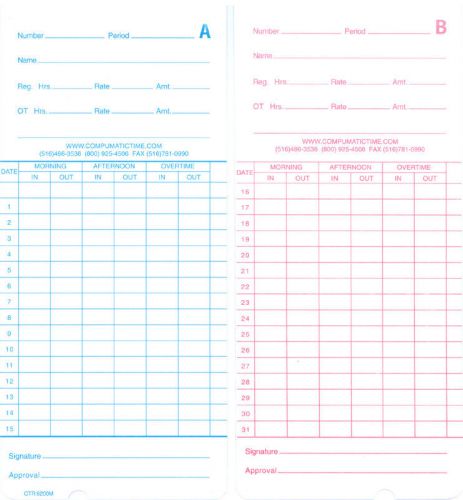 500 HNTC Compatible Time Cards for uPunch HN1000 / uPunch HN3000 / uPunch HN3500