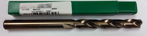 45/64&#034; COBALT TAPER LENGTH DRILL, 5-5/8&#034; LOF, 9-1/2&#034; OAL, PTD M51CO 51345