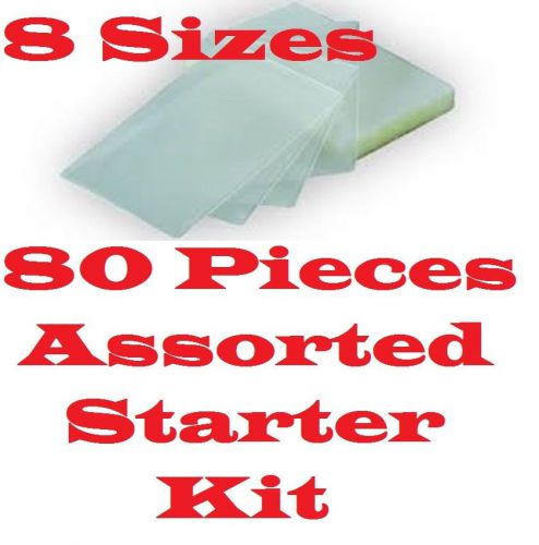 Assortment starter kit  laminating laminator pouches sheets  80 pcs 8 sizes for sale