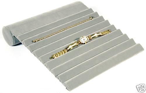 GRAY VELVET BRACELET DISPLAY STAND JEWELRY WATCH 9 SLOT